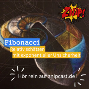 Fibonacci - relativ Schätzen mit exponentieller Unsicherheit - auf einem bunten, gezeichneten Schneckengehäuse